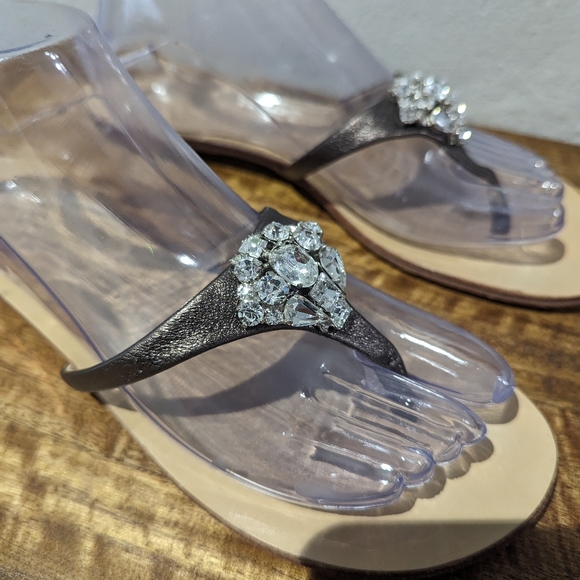Giuseppe Zanotti pewter Leather Jewel Embellished Thong Sandals Sz 40/9 - Picture 5 of 5